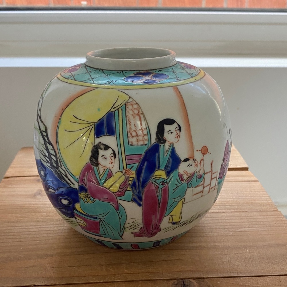 Antique Famille Rose Porcelain China Ginger Jar Boys At Play Hand Painted 5”